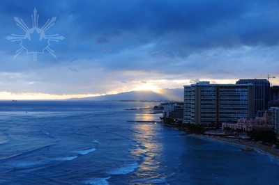 Waikiki Beach from above dusk